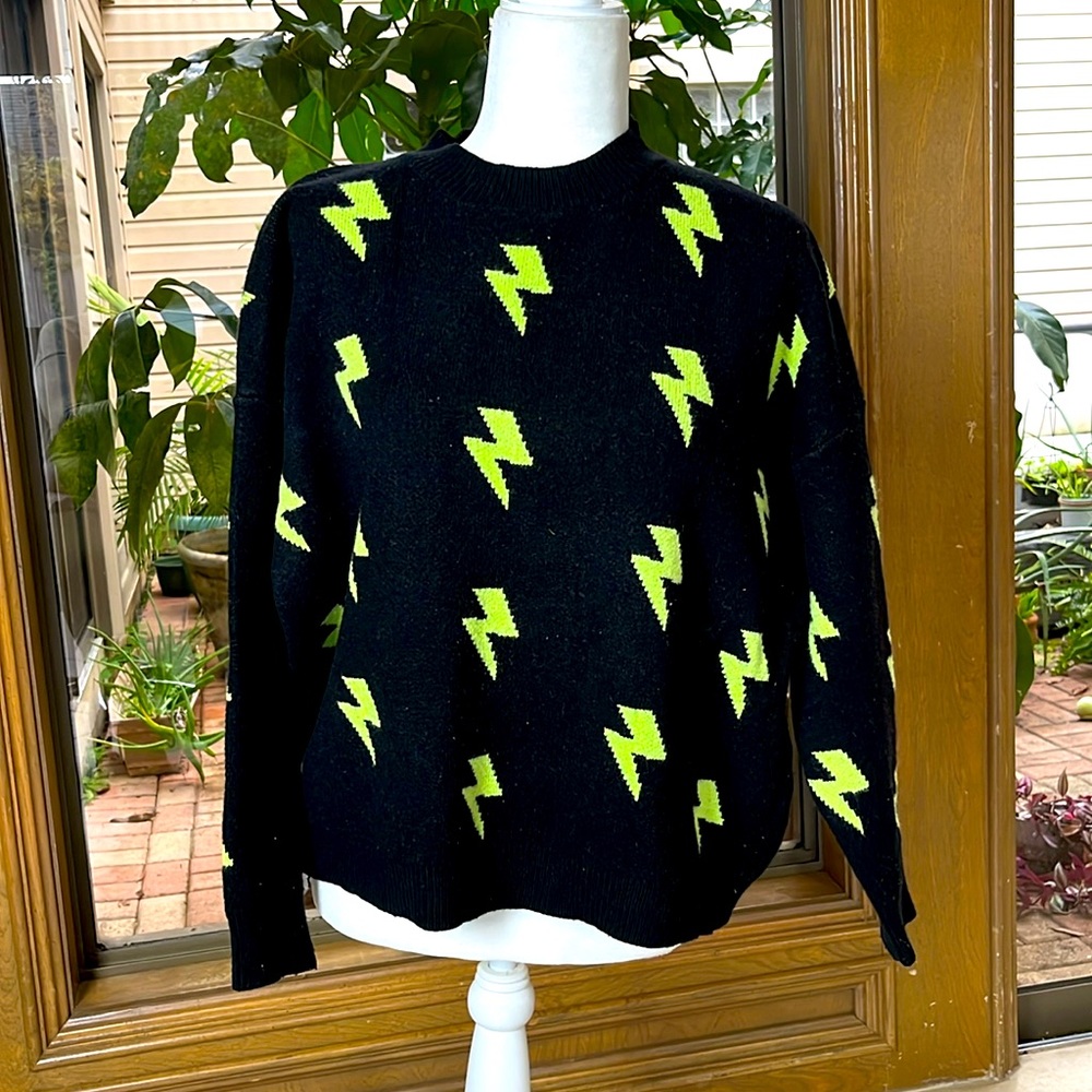 Adika Black and Neon Yellow Lightning Bolt Sweater